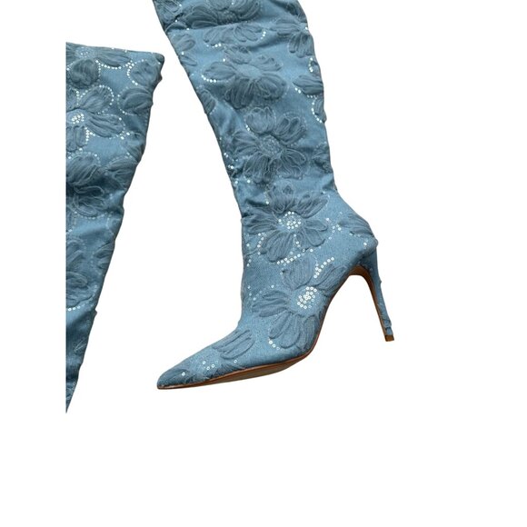 FASHION NOVA Blue Floral Embellished Over The Knee Boots Size 10 NEW NWOT - Picture 8 of 10